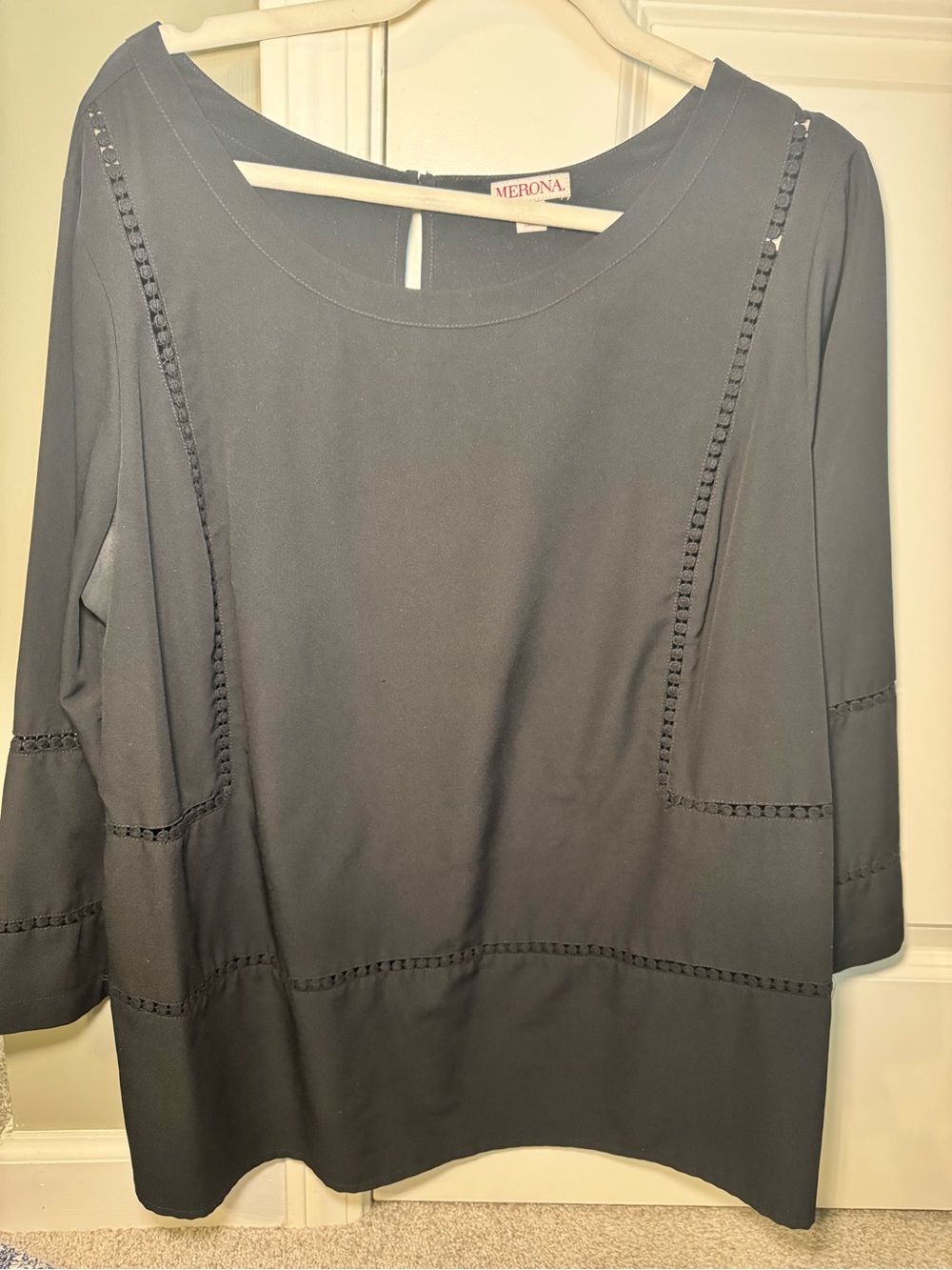 Merona Black Scoop Neck Tunic with Ladder Stitch Detail